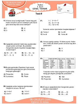 ilkokul 1. Sınıf Genel Tekrar Testleri 